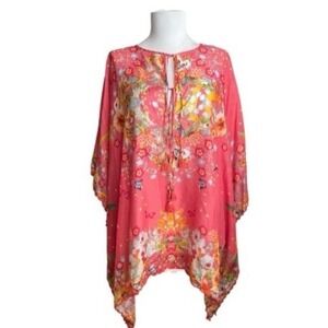NEW JOHNNY WAS Nephi Silk Floral Butterfly Kimono Tunic‎ Top O/S Pink Oversized